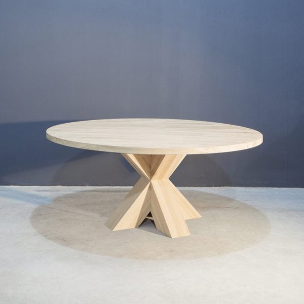 Ronde eiken tafel met stoere kruispoot Kaal | Concept Table