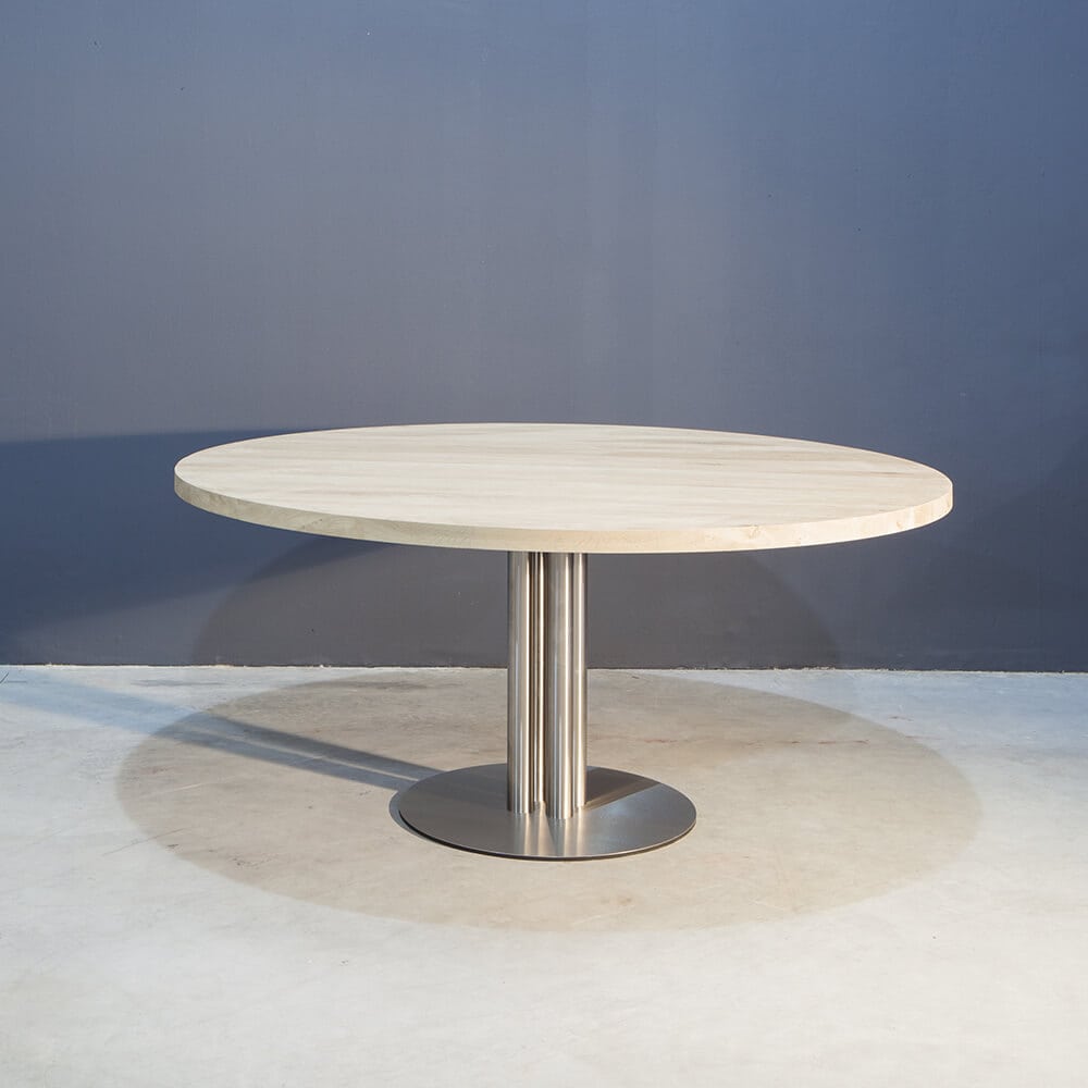 Nest veiligheid koppel Ronde eikenhouten eettafel met RVS onderstel - Concept Table